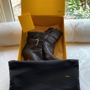 Fendi Selleria Buckke w/Contrast Stitching Booties
